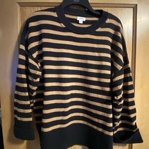J. Crew Black and Tan Striped Crewneck Sweater